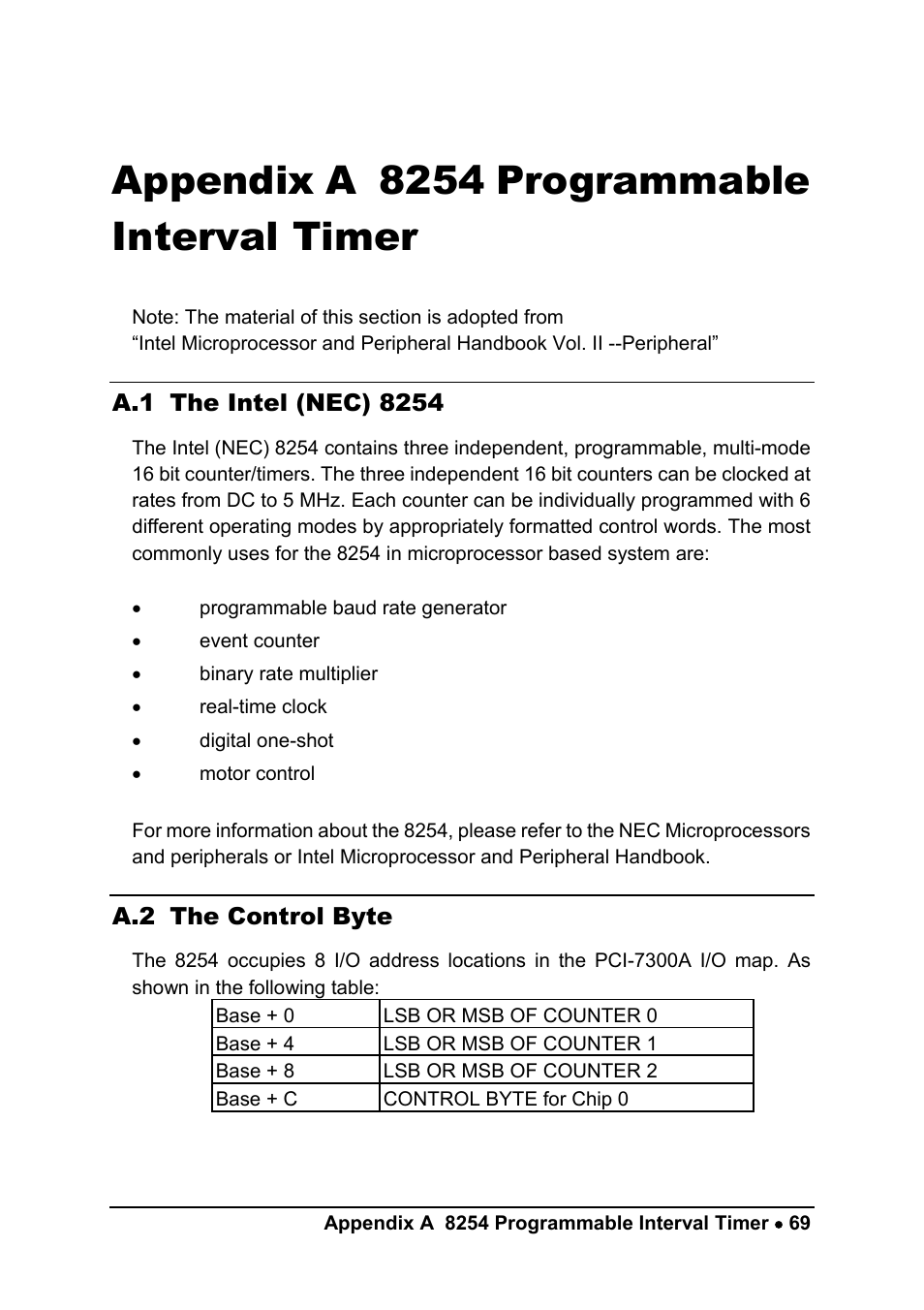 Appendix a 8254 programmable interval timer | ADLINK cPCI-7300 User Manual | Page 77 / 82