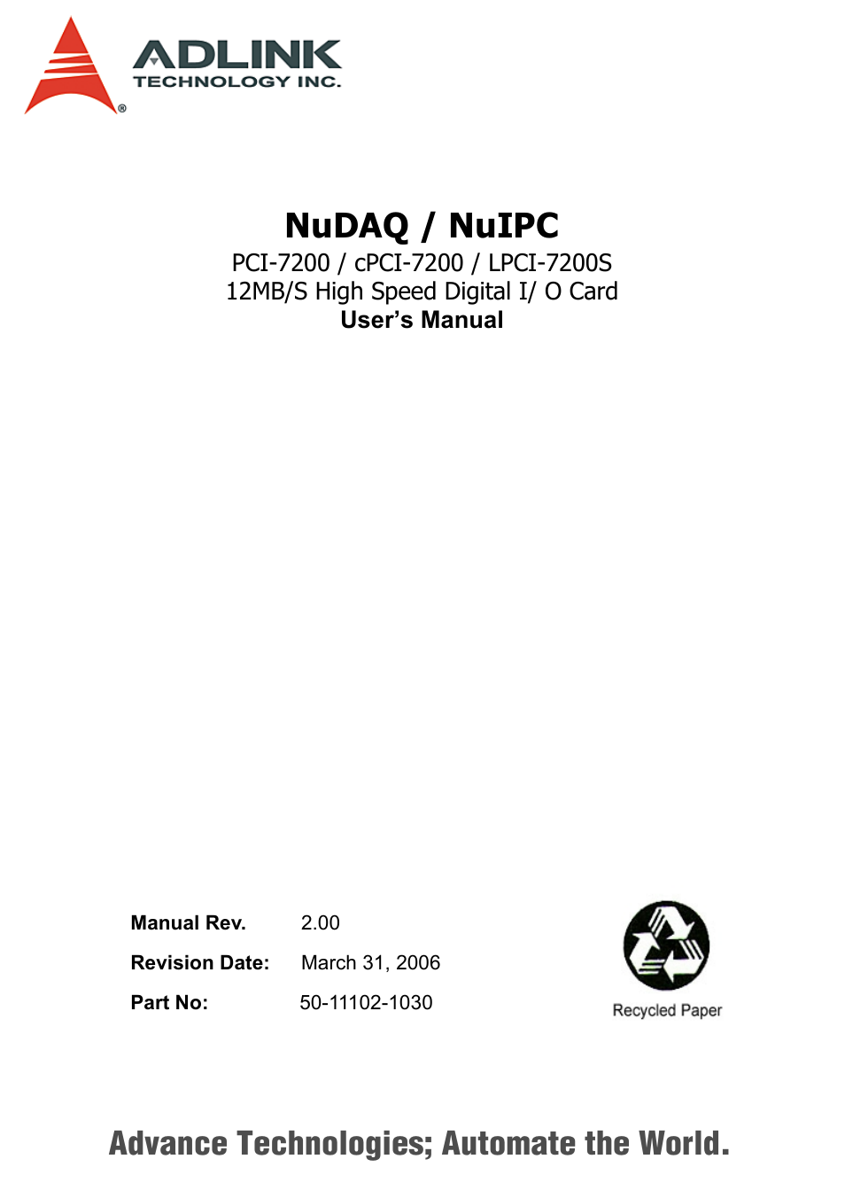 ADLINK cPCI-7200 User Manual | 96 pages