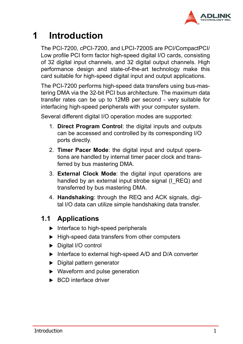 1 introduction, 1 applications, Applications | 1introduction | ADLINK cPCI-7200 User Manual | Page 13 / 96
