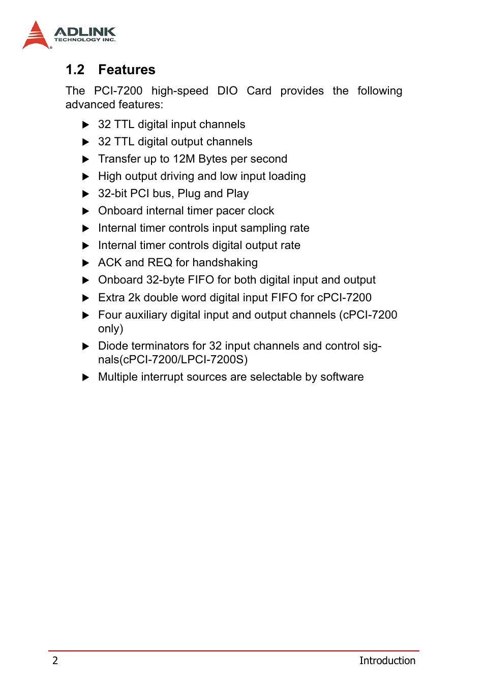 2 features, Features | ADLINK cPCI-7200 User Manual | Page 14 / 96