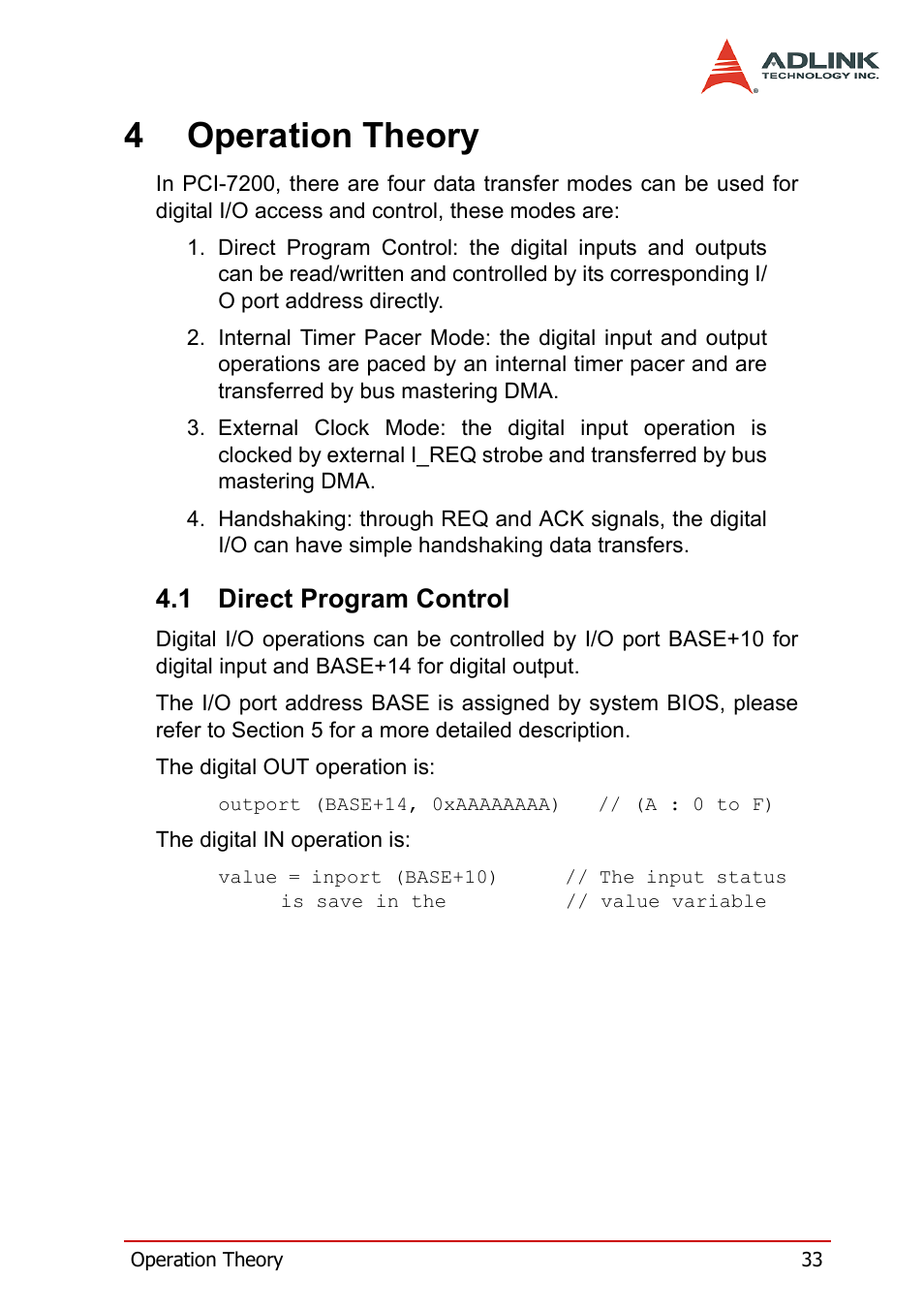 4 operation theory, 1 direct program control, Direct program control | 4operation theory | ADLINK cPCI-7200 User Manual | Page 45 / 96