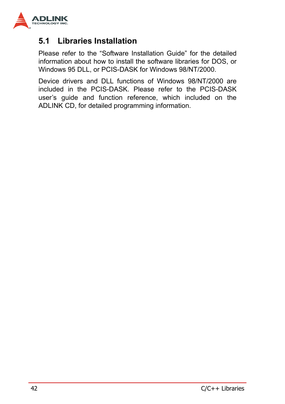 1 libraries installation, Libraries installation | ADLINK cPCI-7200 User Manual | Page 54 / 96