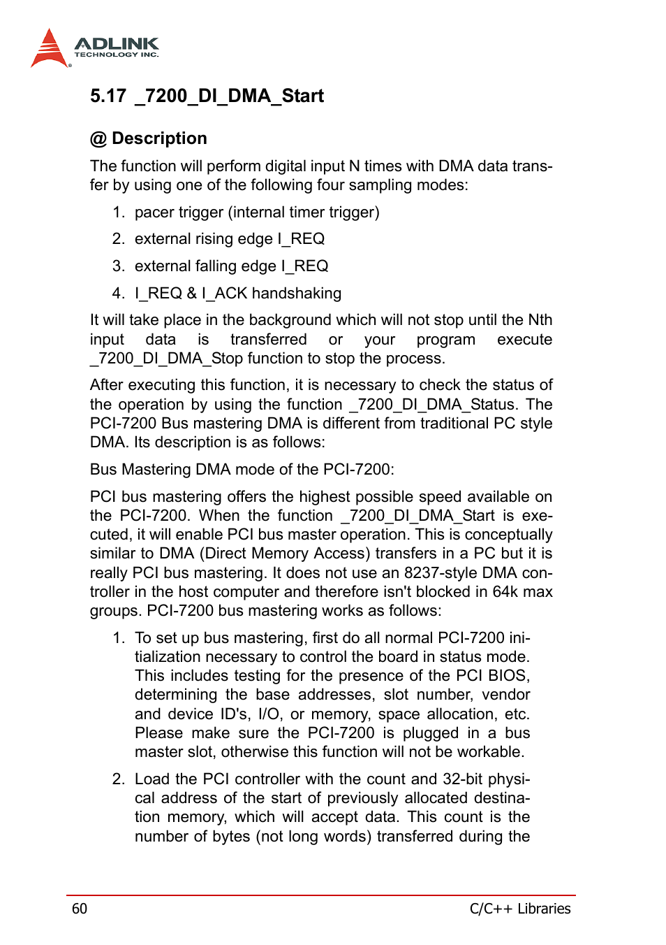17 _7200_di_dma_start, Description | ADLINK cPCI-7200 User Manual | Page 72 / 96