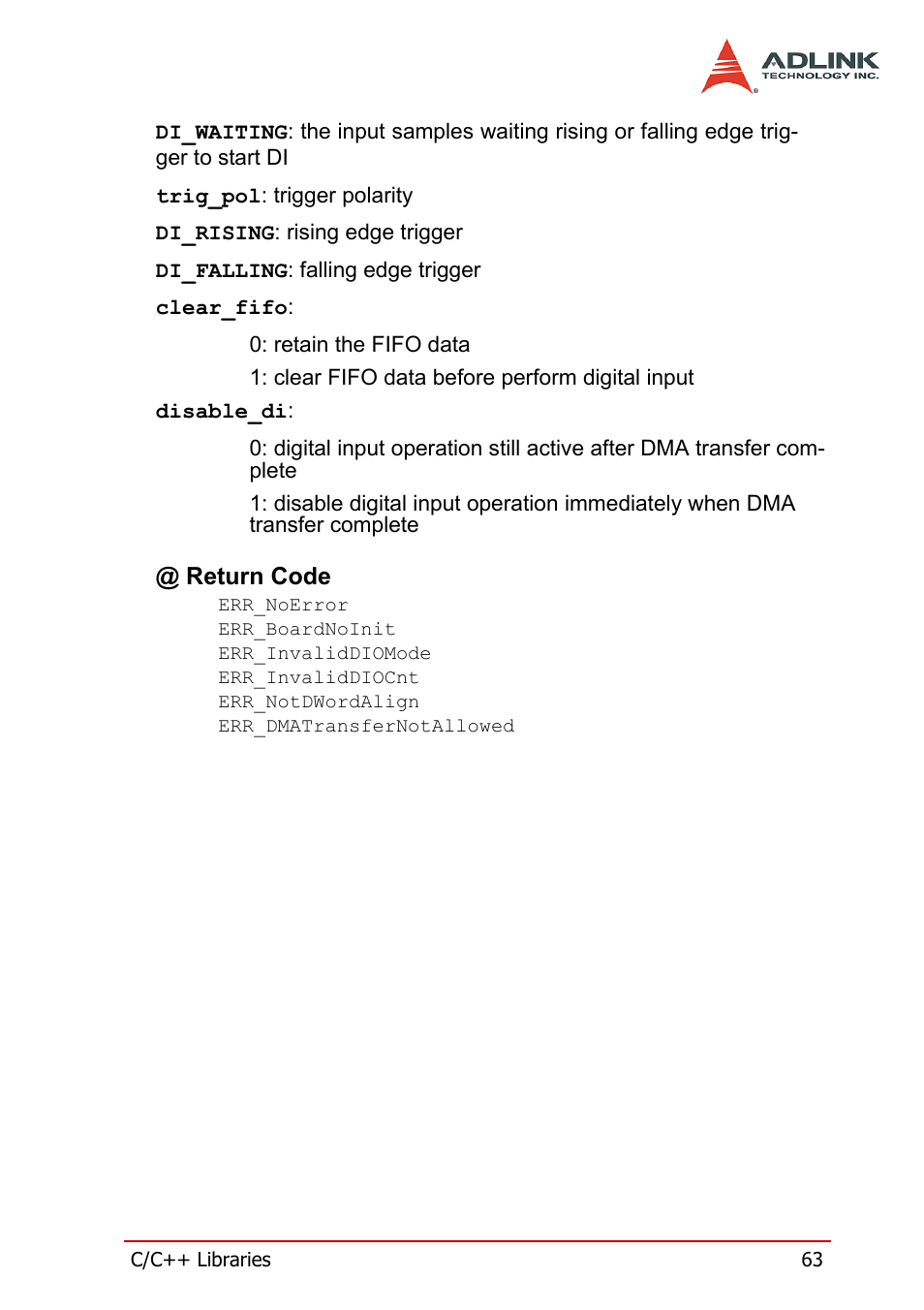 Return code | ADLINK cPCI-7200 User Manual | Page 75 / 96