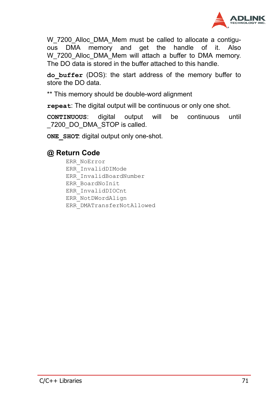 Return code | ADLINK cPCI-7200 User Manual | Page 83 / 96