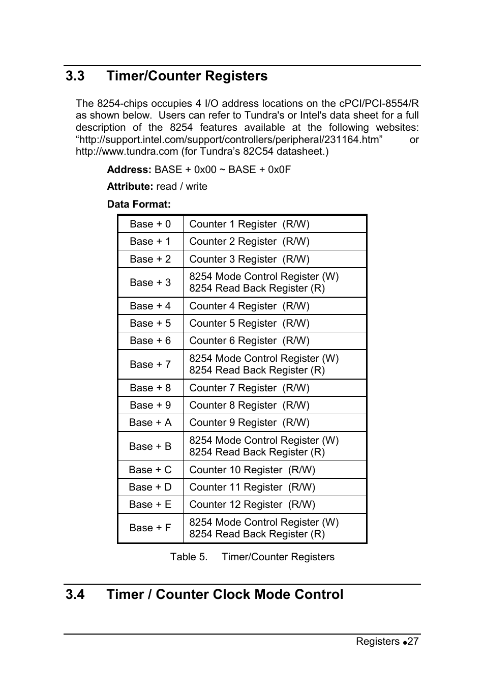 3 timer/counter registers, 4 timer / counter clock mode control | ADLINK cPCI-8554/R User Manual | Page 37 / 67