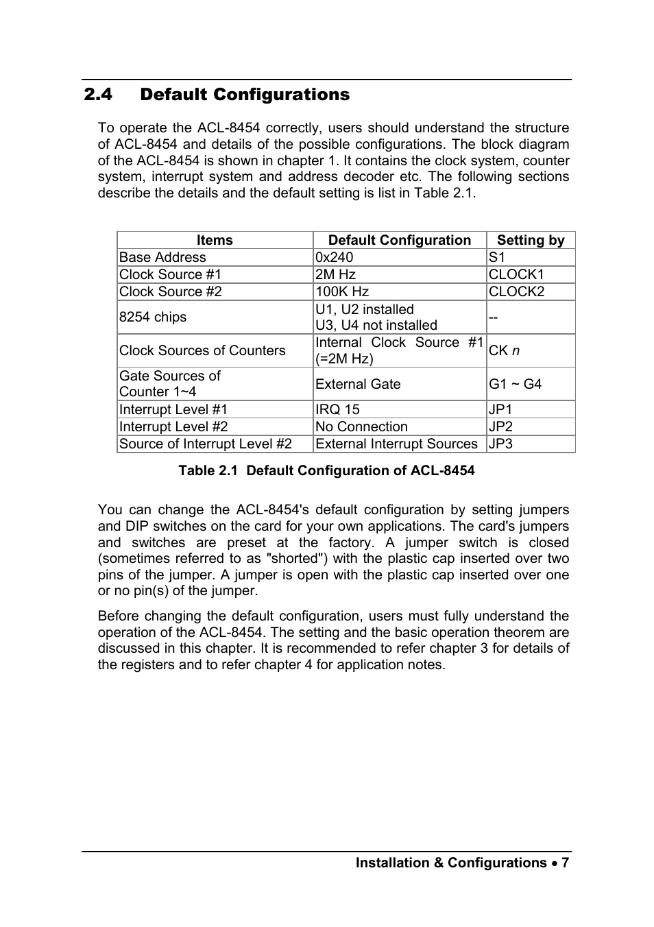 4 default configurations | ADLINK ACL-8454/12 User Manual | Page 15 / 63