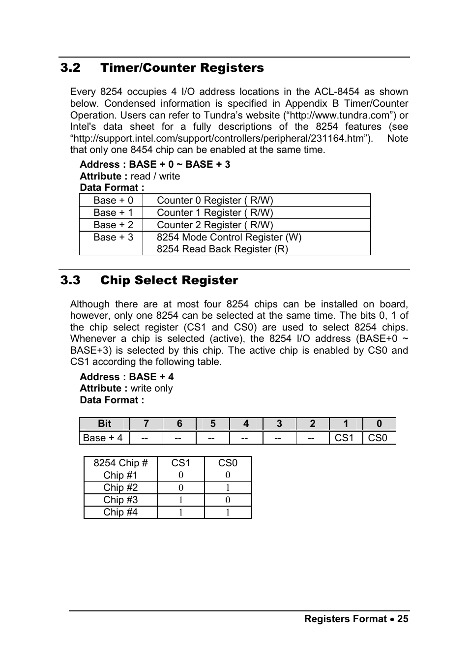 2 timer/counter registers, 3 chip select register | ADLINK ACL-8454/12 User Manual | Page 33 / 63