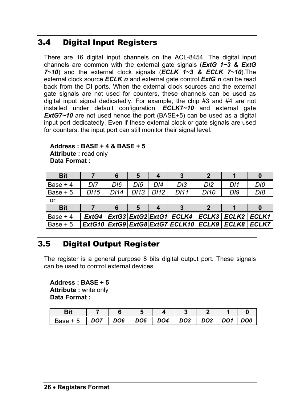 4 digital input registers, 5 digital output register | ADLINK ACL-8454/12 User Manual | Page 34 / 63