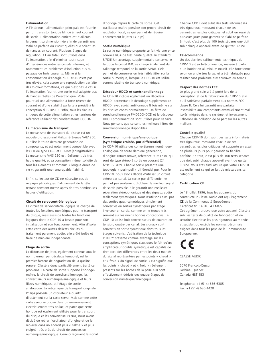 Classe Audio CDP-10 User Manual | Page 10 / 29