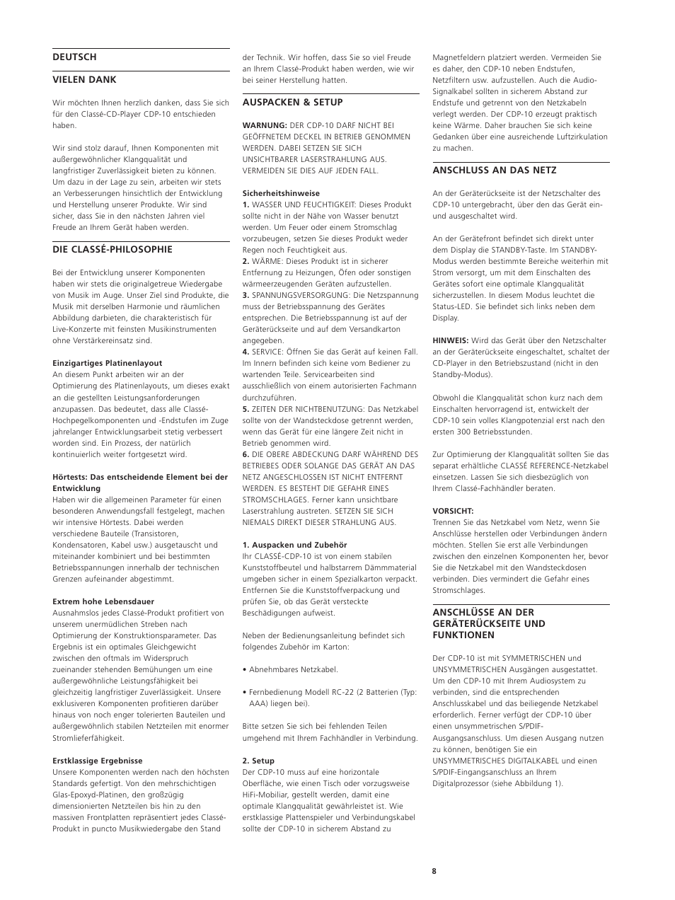Classe Audio CDP-10 User Manual | Page 11 / 29