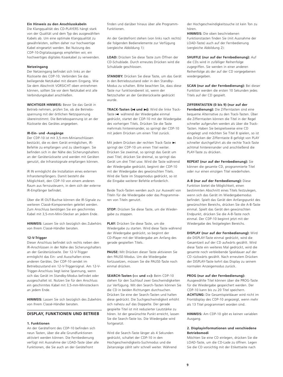 Classe Audio CDP-10 User Manual | Page 12 / 29