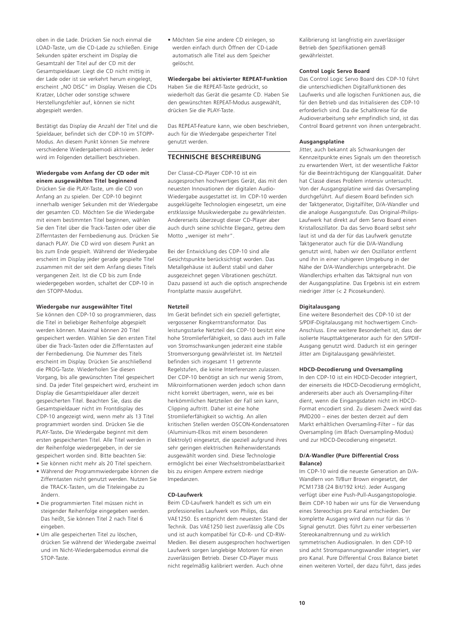 Classe Audio CDP-10 User Manual | Page 13 / 29