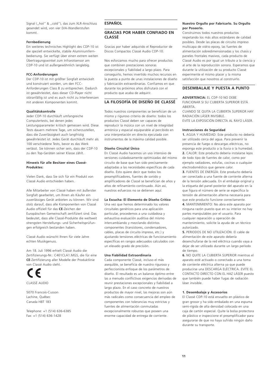 Classe Audio CDP-10 User Manual | Page 14 / 29