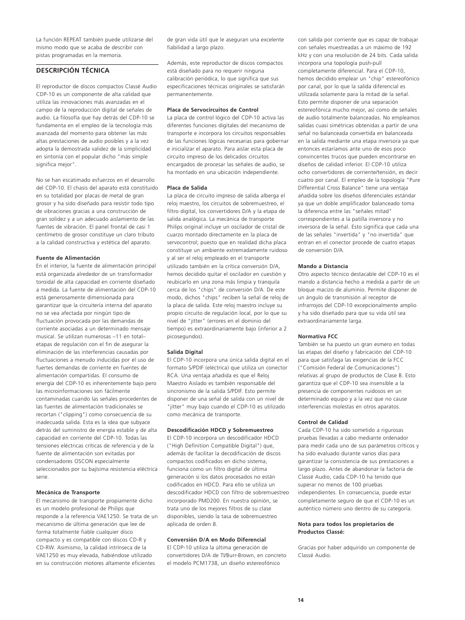 Classe Audio CDP-10 User Manual | Page 17 / 29