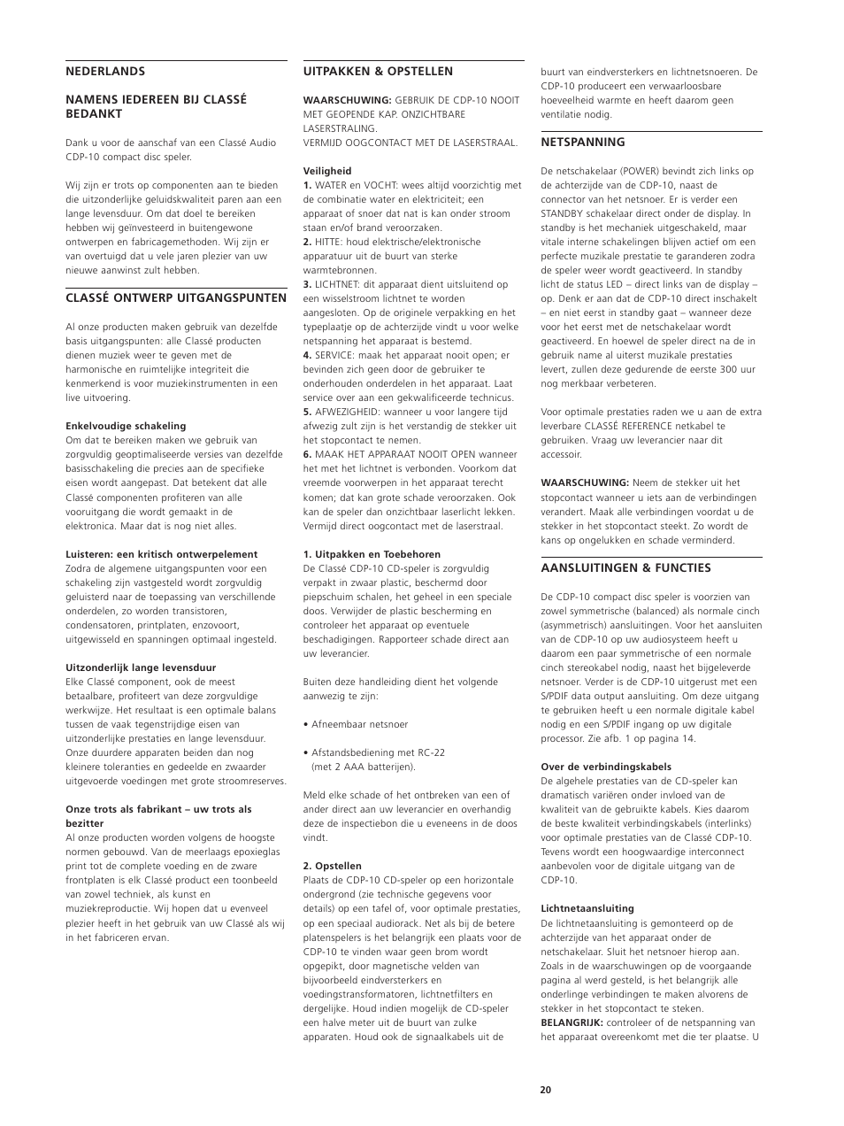 Classe Audio CDP-10 User Manual | Page 23 / 29