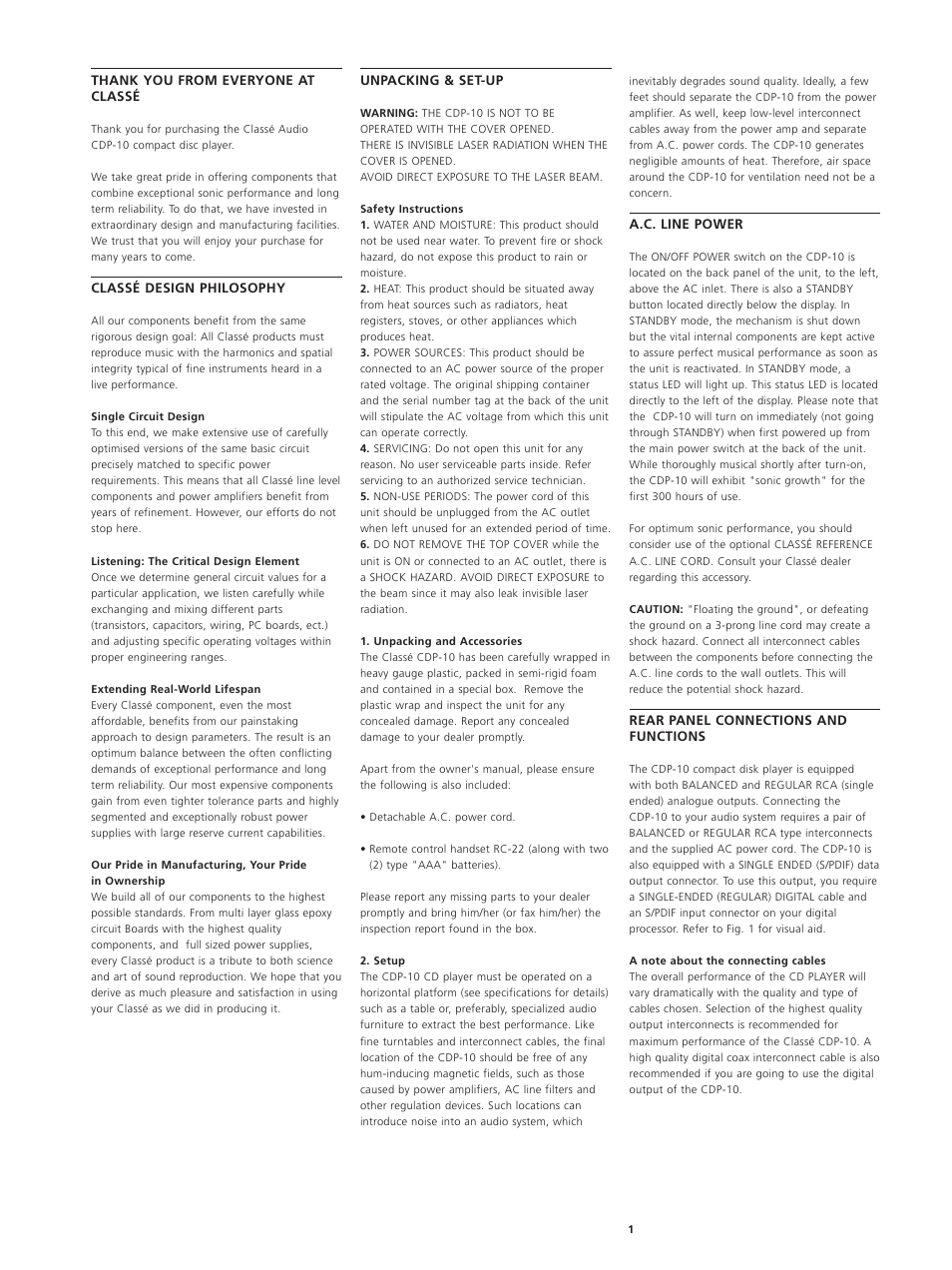 Classe Audio CDP-10 User Manual | Page 4 / 29