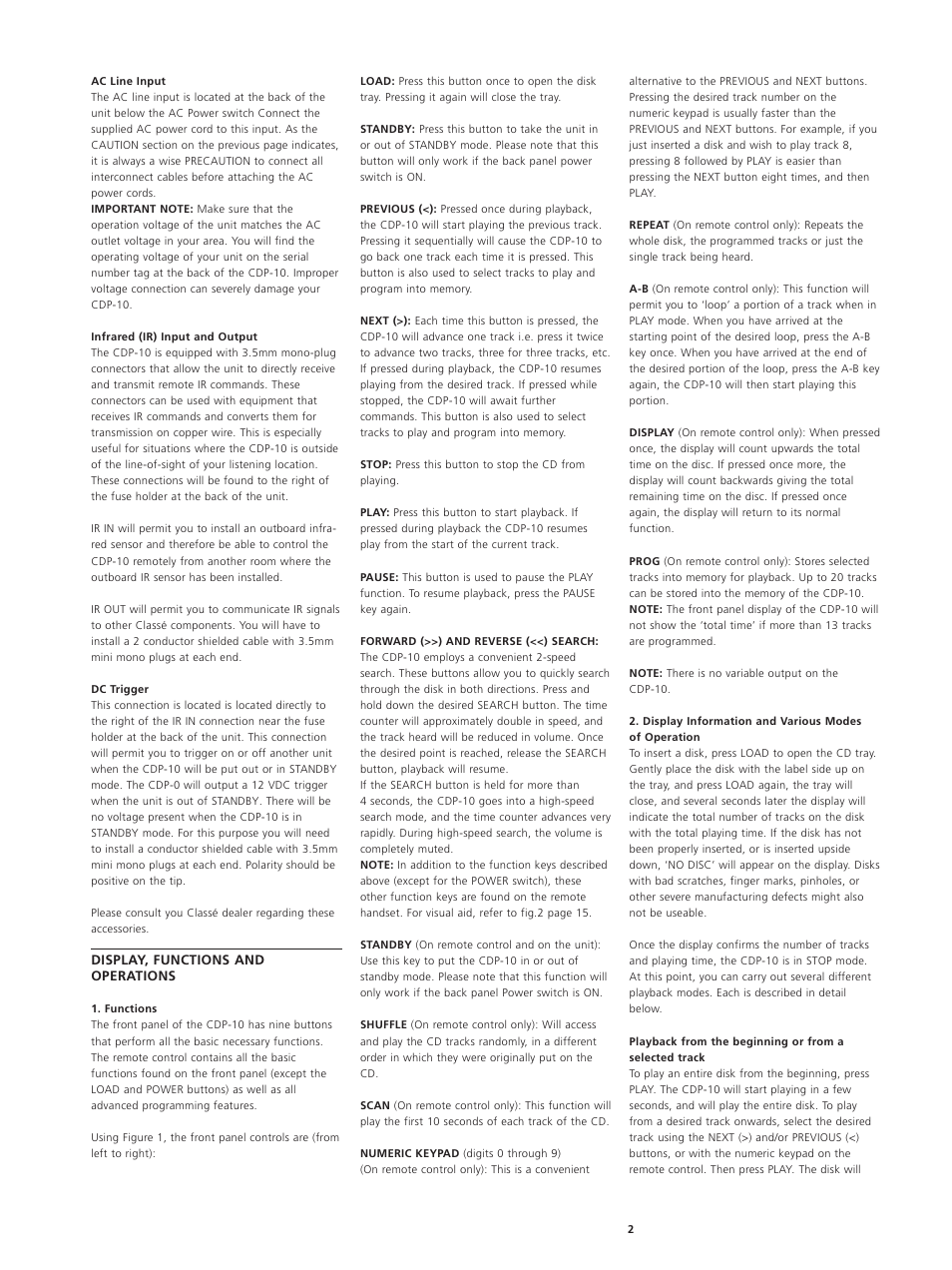 Classe Audio CDP-10 User Manual | Page 5 / 29