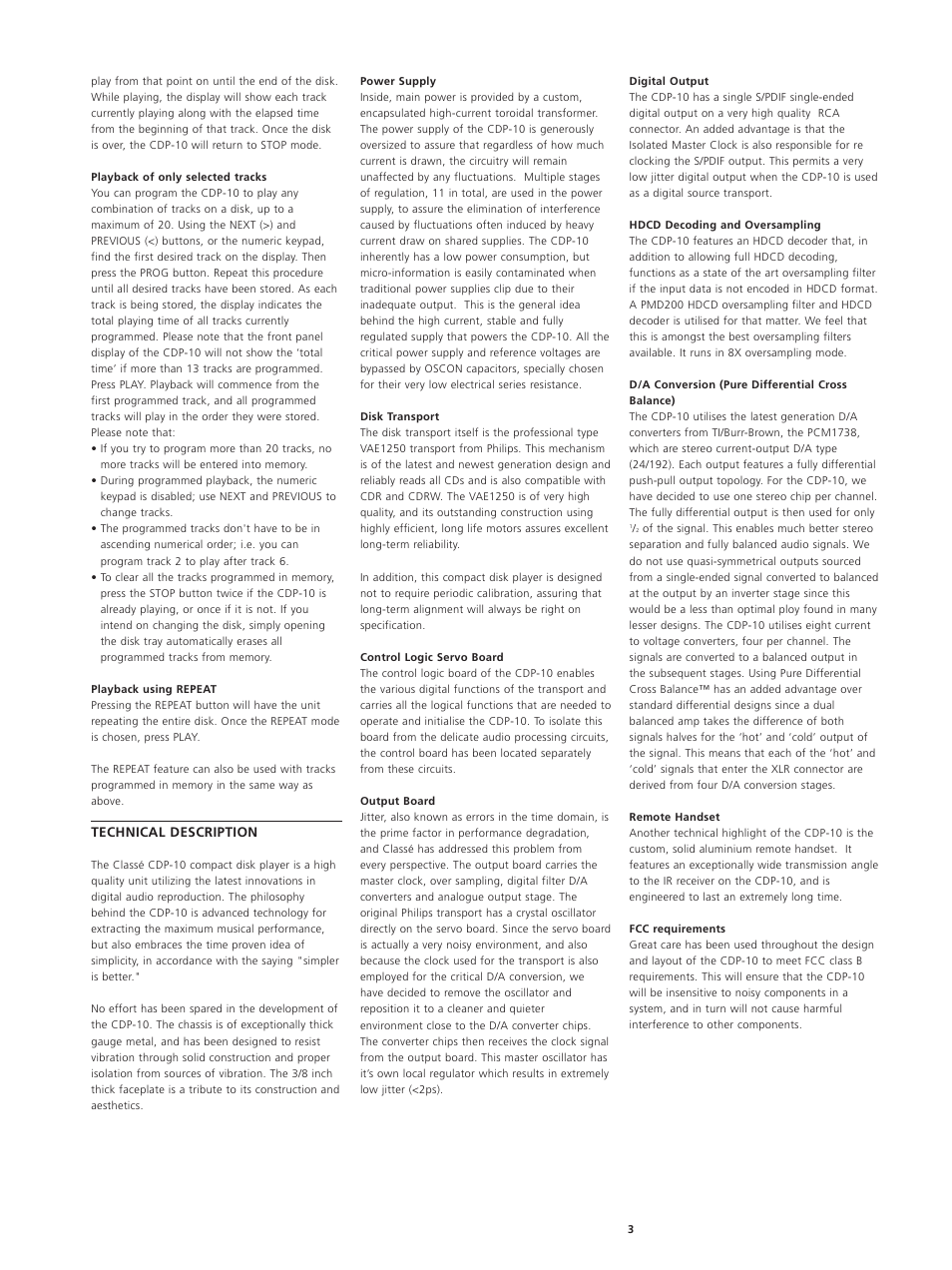 Classe Audio CDP-10 User Manual | Page 6 / 29