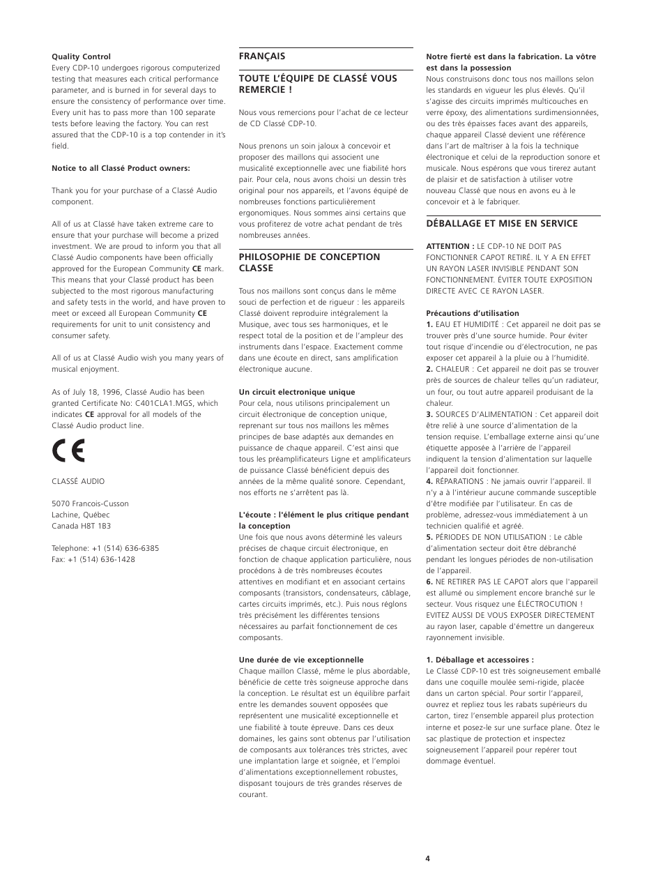 Classe Audio CDP-10 User Manual | Page 7 / 29