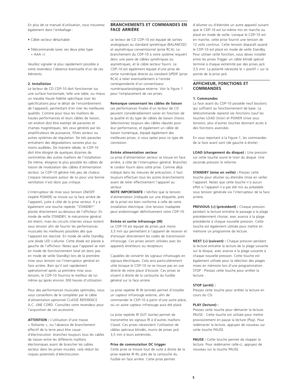 Classe Audio CDP-10 User Manual | Page 8 / 29