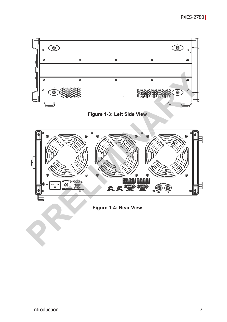 Figure 1-3, Left side view, Figure 1-4 | Rear view, Preliminary | ADLINK PXES-2780 User Manual | Page 17 / 56