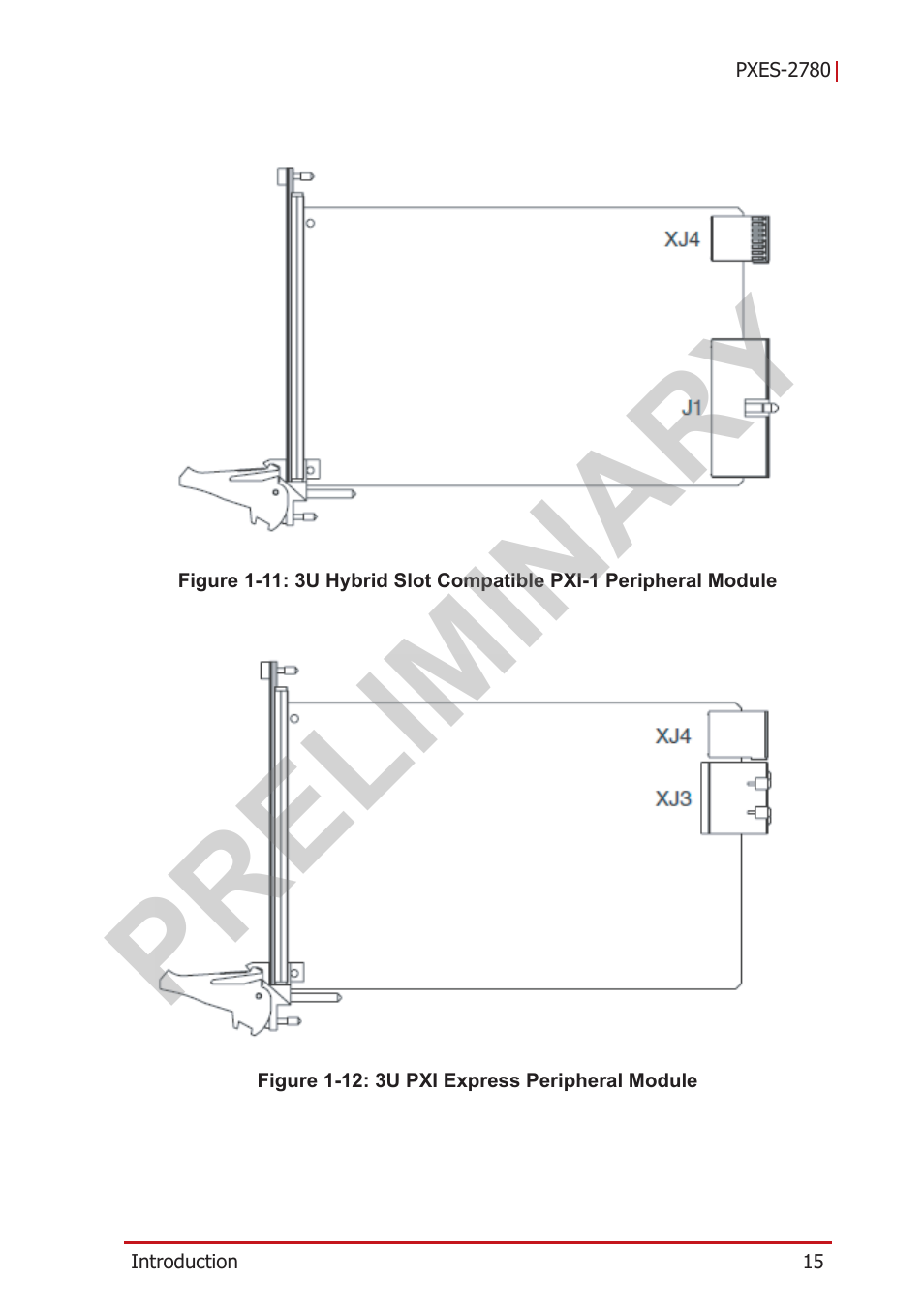 Figure 1-11, 3u hybrid slot compatible, Figure 1-12 | 3u pxi express peripheral module, Preliminary | ADLINK PXES-2780 User Manual | Page 25 / 56