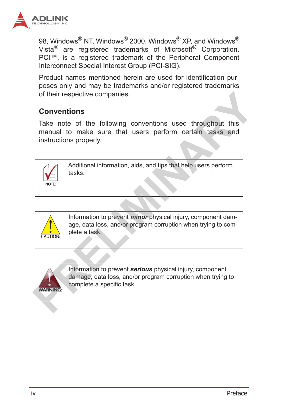 Preliminary | ADLINK PXES-2780 User Manual | Page 4 / 56