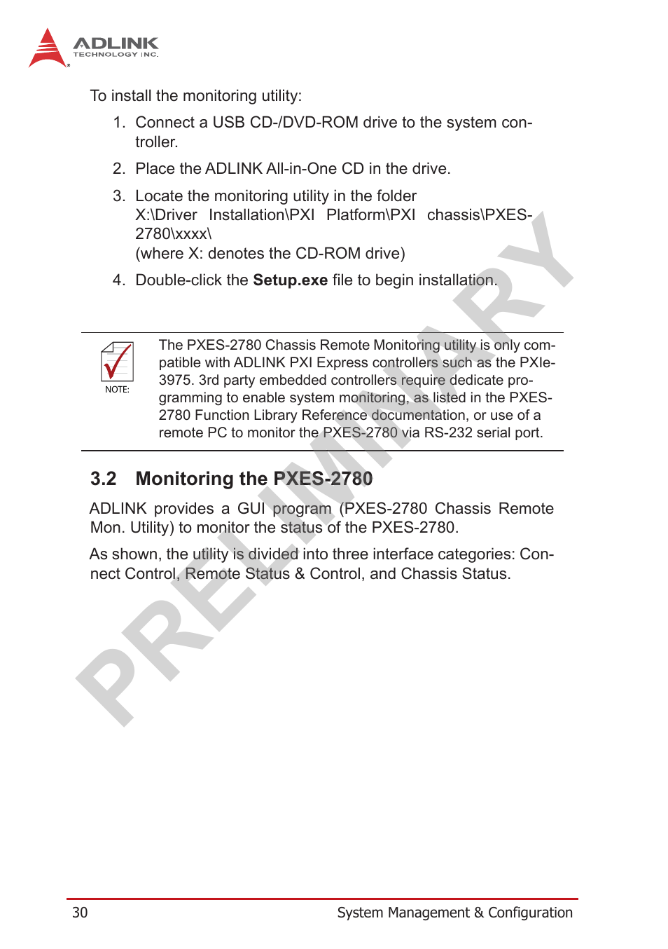 2 monitoring the pxes-2780, Monitoring the pxes-2780, Preliminary | ADLINK PXES-2780 User Manual | Page 40 / 56
