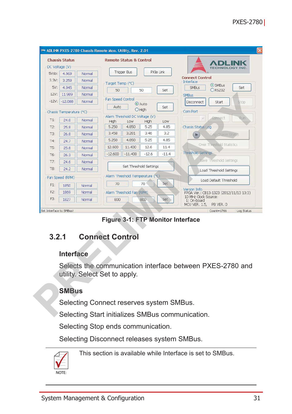 1 connect control, Connect control, Figure 3-1 | Ftp monitor interface, Preliminary | ADLINK PXES-2780 User Manual | Page 41 / 56