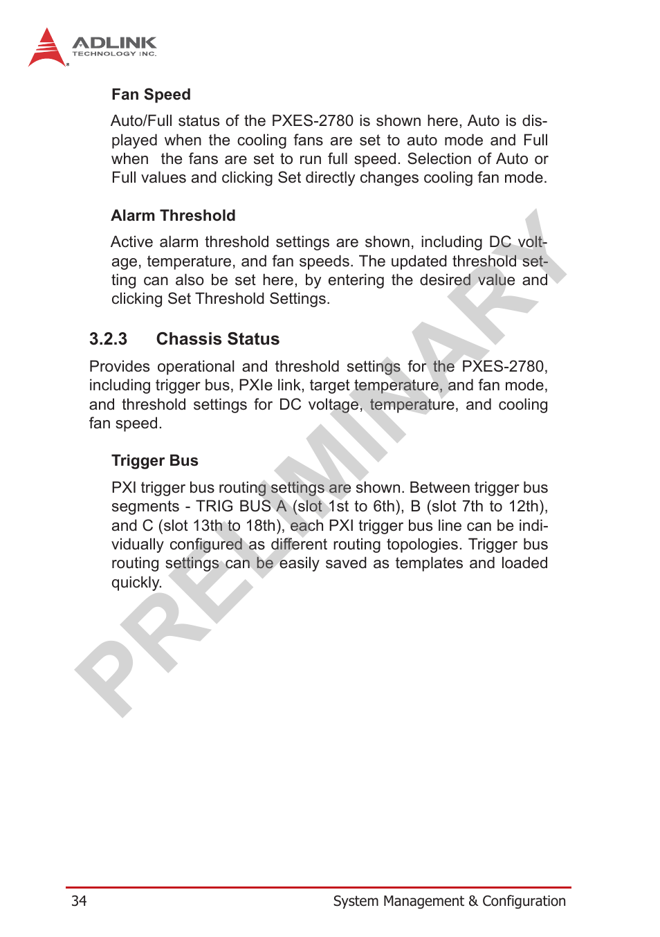 3 chassis status, Chassis status, Preliminary | ADLINK PXES-2780 User Manual | Page 44 / 56