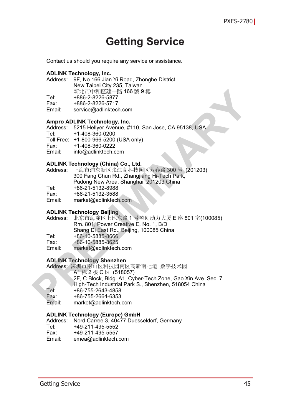 Getting service, Preliminary | ADLINK PXES-2780 User Manual | Page 55 / 56