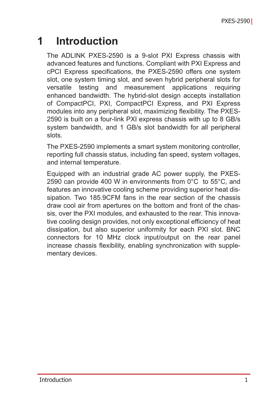 1 introduction, 1introduction | ADLINK PXES-2590 User Manual | Page 11 / 90