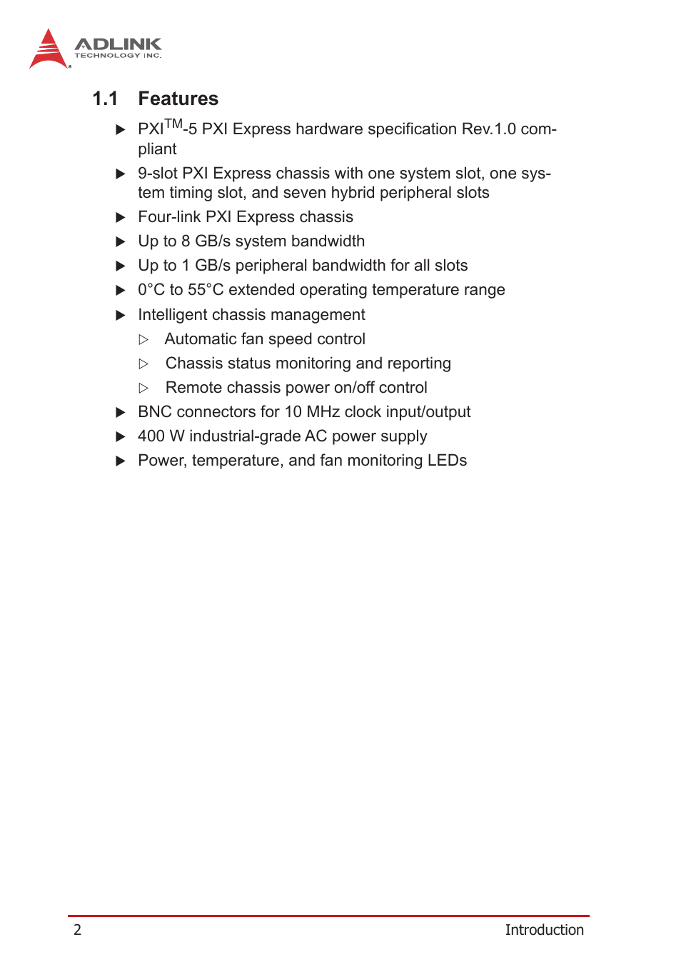 1 features, Features | ADLINK PXES-2590 User Manual | Page 12 / 90