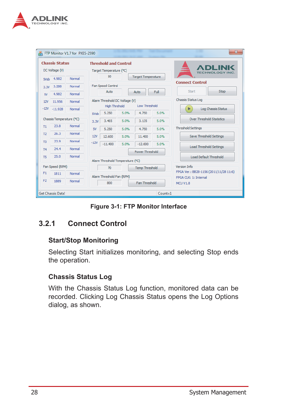 1 connect control, Connect control, Figure 3-1 | Ftp monitor interface | ADLINK PXES-2590 User Manual | Page 38 / 90