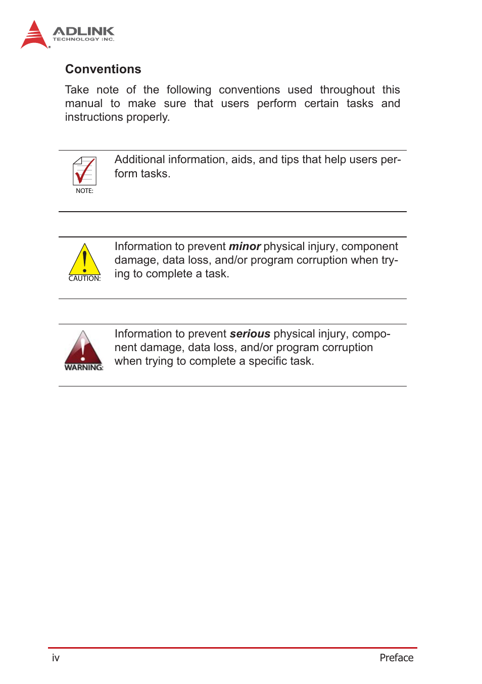 Conventions | ADLINK PXES-2590 User Manual | Page 4 / 90