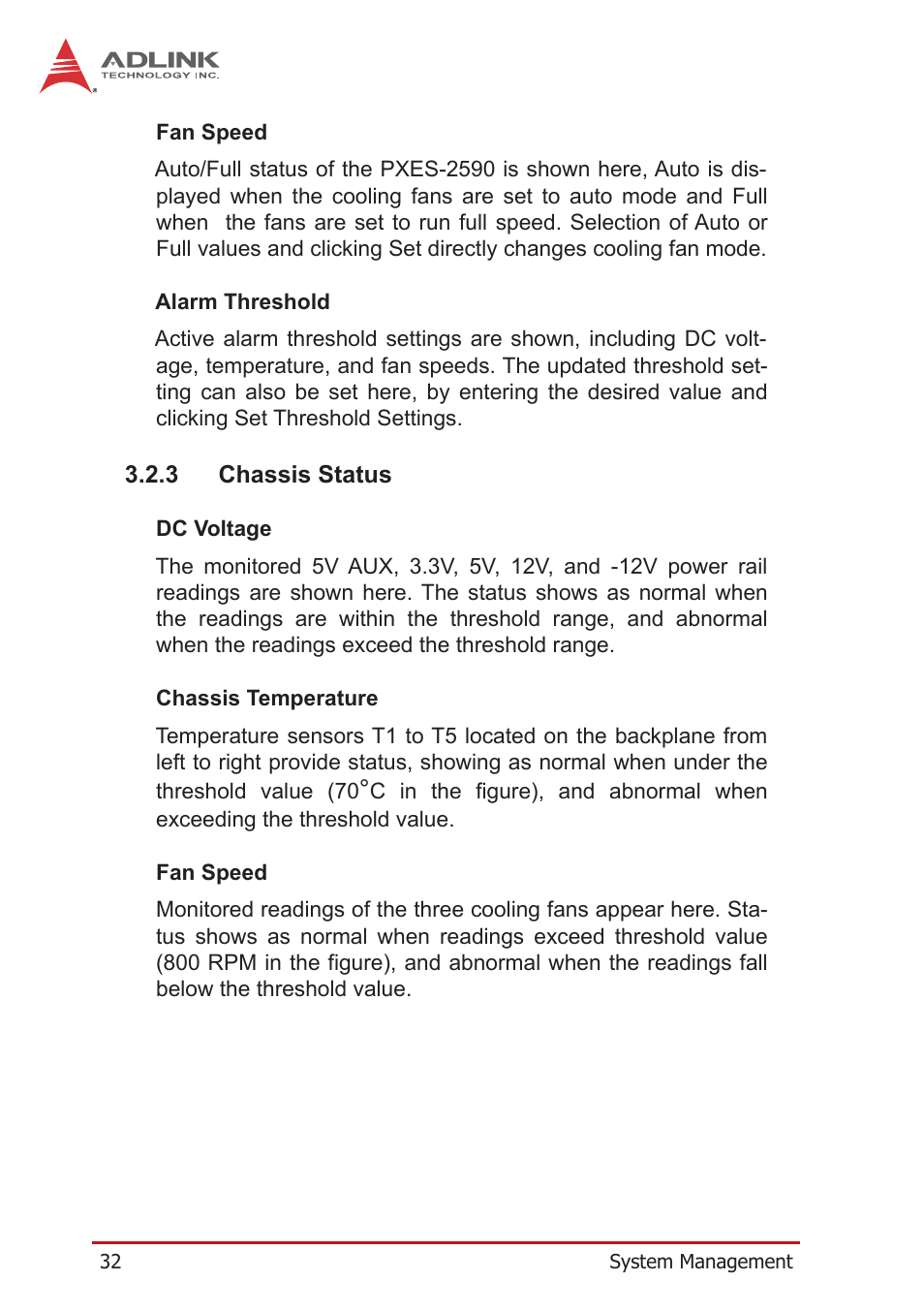 3 chassis status, Chassis status | ADLINK PXES-2590 User Manual | Page 42 / 90