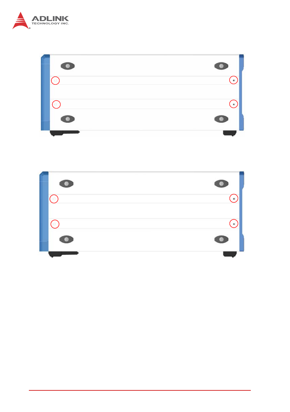 Figure 1-2, Right side view (showing rackmount screw holes), Figure 1-3 | Left side view (showing rackmount screw holes) | ADLINK PXIS-2719A User Manual | Page 16 / 70