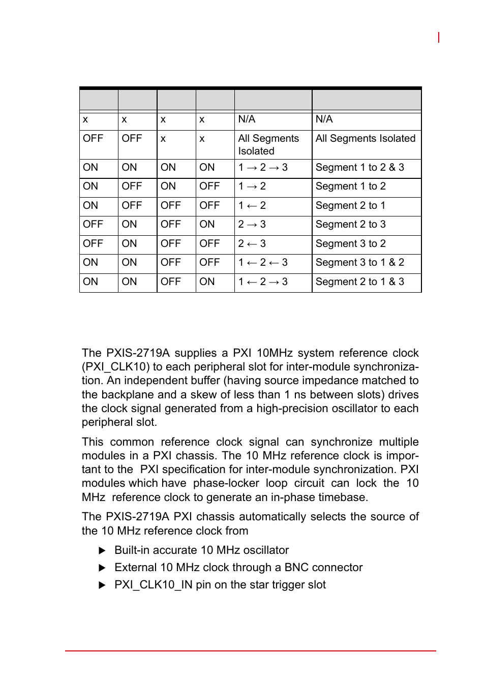 7 system reference clock, System reference clock, Table 1-5: trigger bus settings | ADLINK PXIS-2719A User Manual | Page 25 / 70