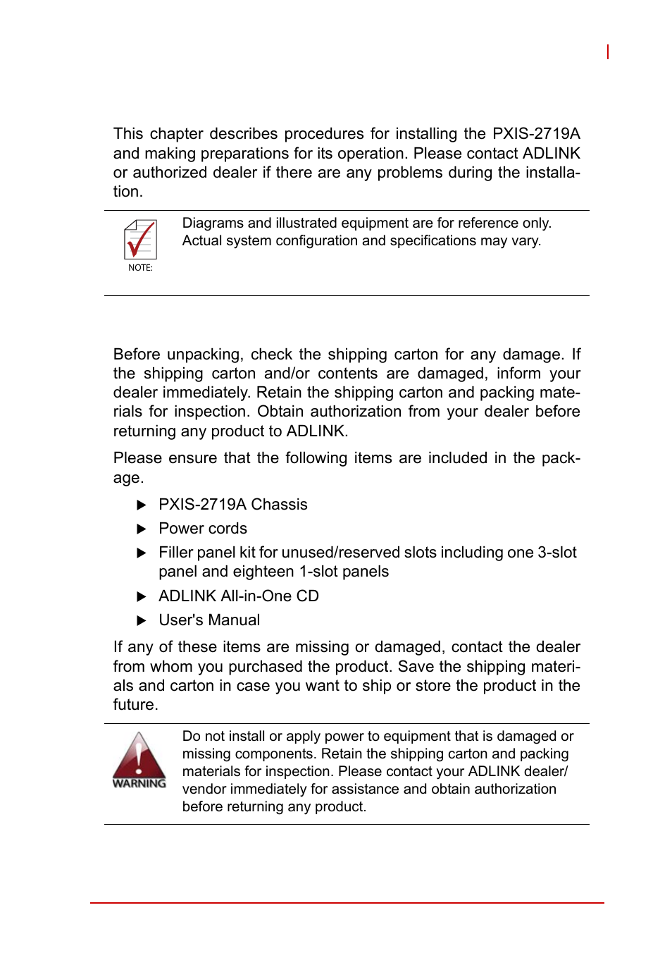 2 getting started, 1 package contents, Package contents | 2getting started | ADLINK PXIS-2719A User Manual | Page 29 / 70