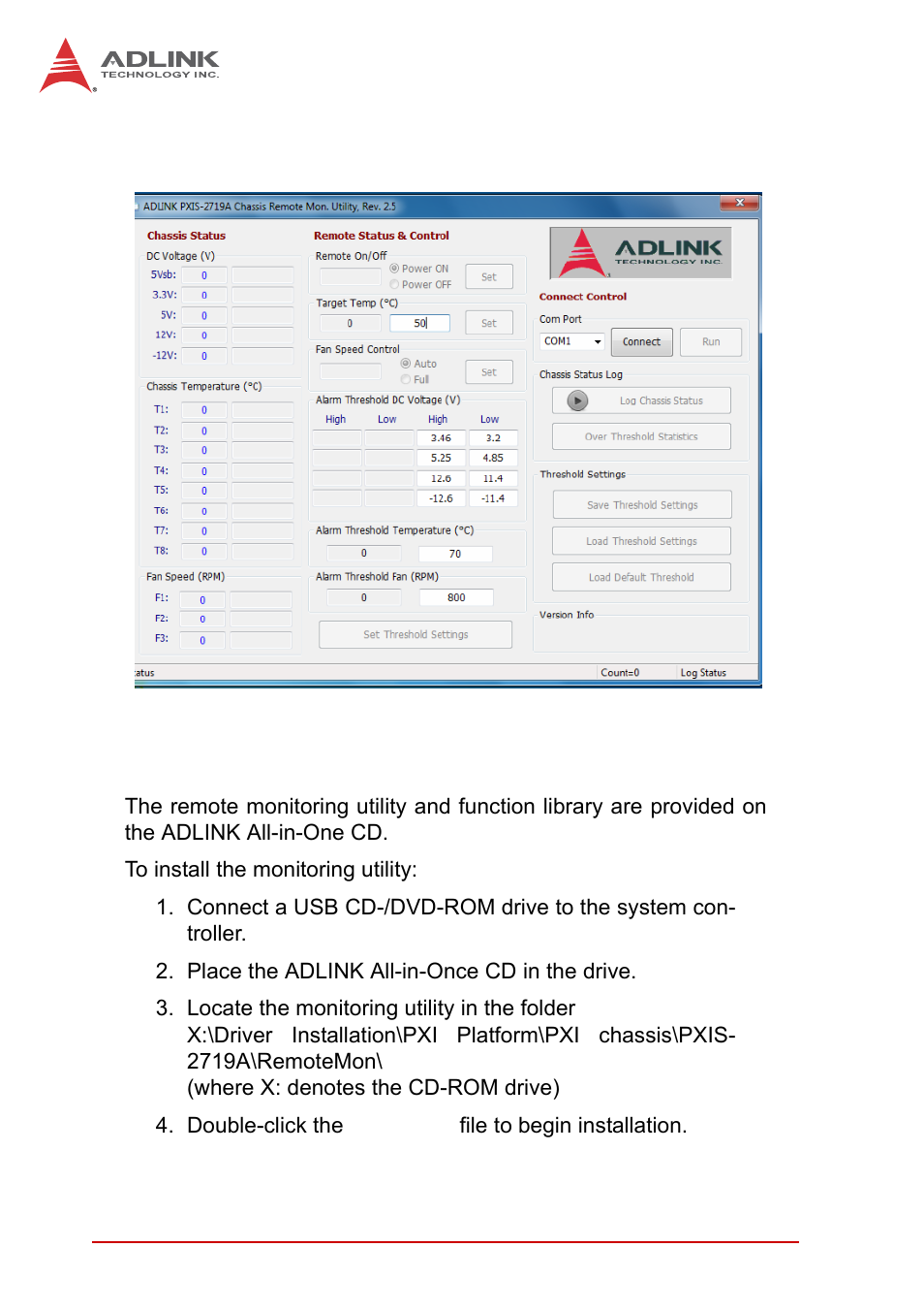 1 installing the monitor utility, Installing the monitor utility, Figure 3-1 | Remote monitor utility interface | ADLINK PXIS-2719A User Manual | Page 40 / 70