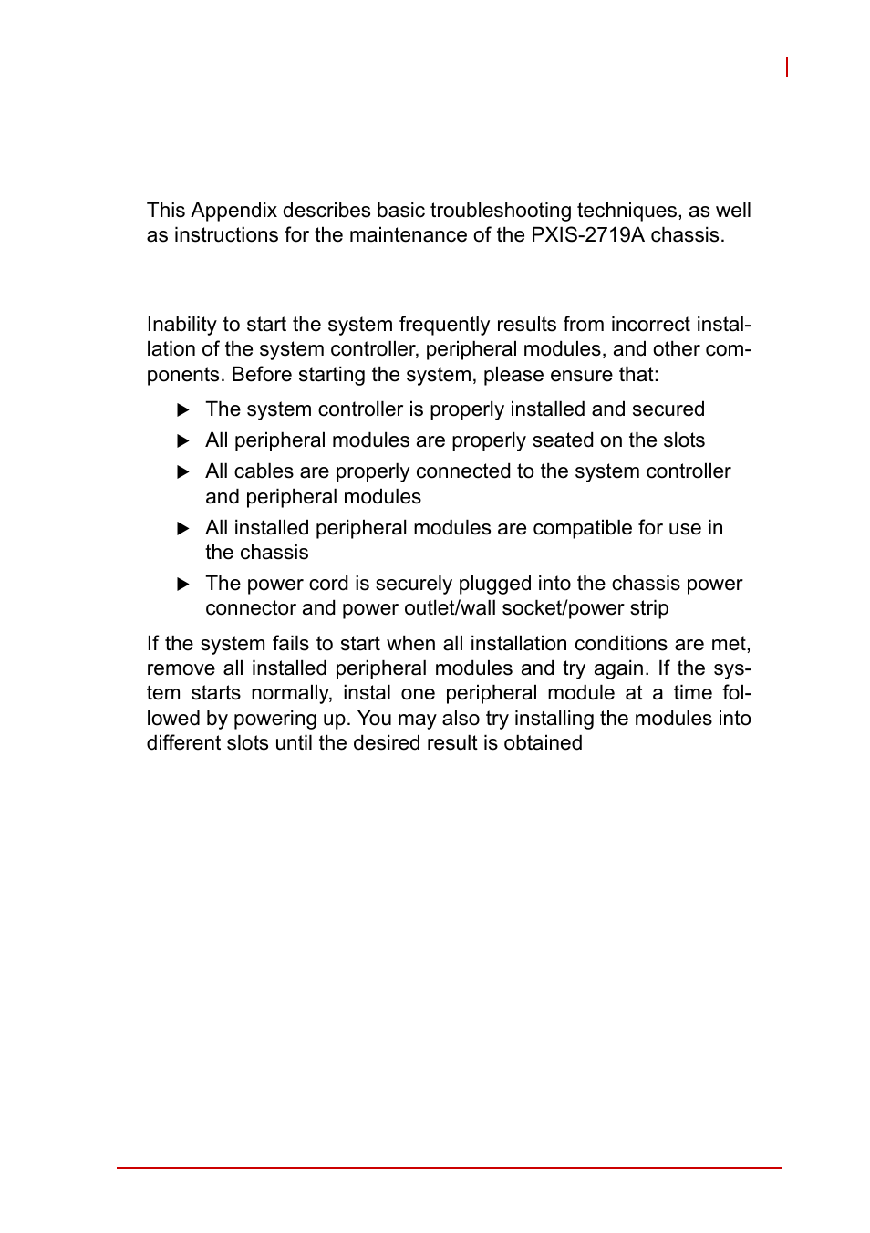 Appendix - troubleshooting and maintenance, 1 installation problems, Appendix: troubleshooting and maintenance | Installation problems, Appendix - troubleshooting and mainte- nance, 1installation problems | ADLINK PXIS-2719A User Manual | Page 63 / 70