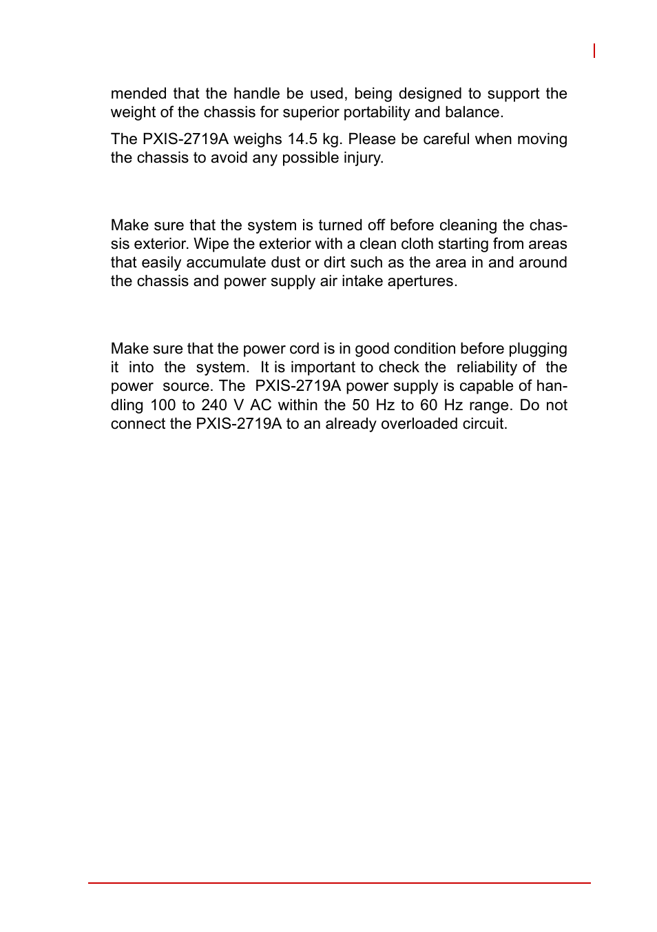 2 cleaning the exterior, 3 power requirements, Cleaning the exterior | Power requirements | ADLINK PXIS-2719A User Manual | Page 65 / 70