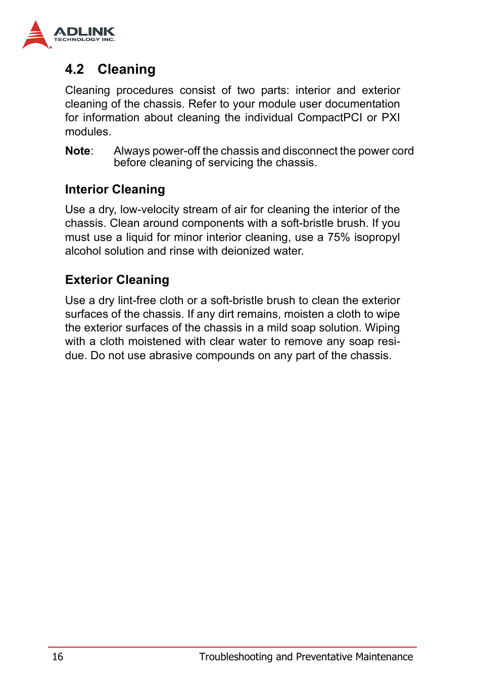 2 cleaning, Interior cleaning, Exterior cleaning | Cleaning, Interior cleaning exterior cleaning | ADLINK PXIS-2670 User Manual | Page 24 / 46