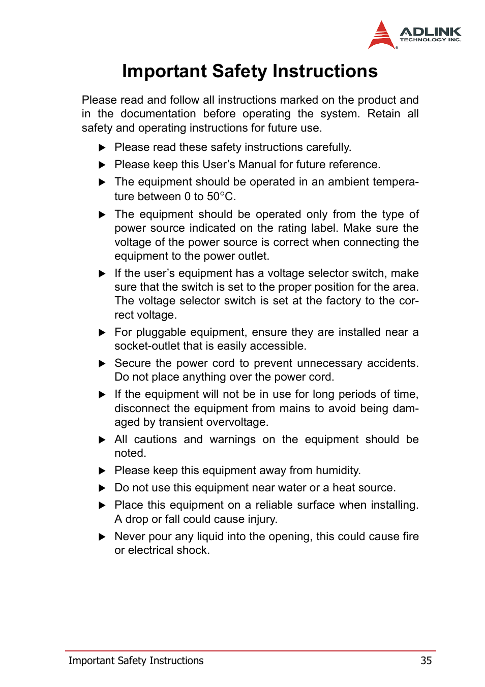 Important safety instructions | ADLINK PXIS-2670 User Manual | Page 43 / 46