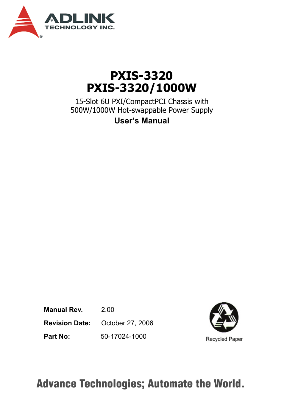 ADLINK PXIS-3320 User Manual | 50 pages