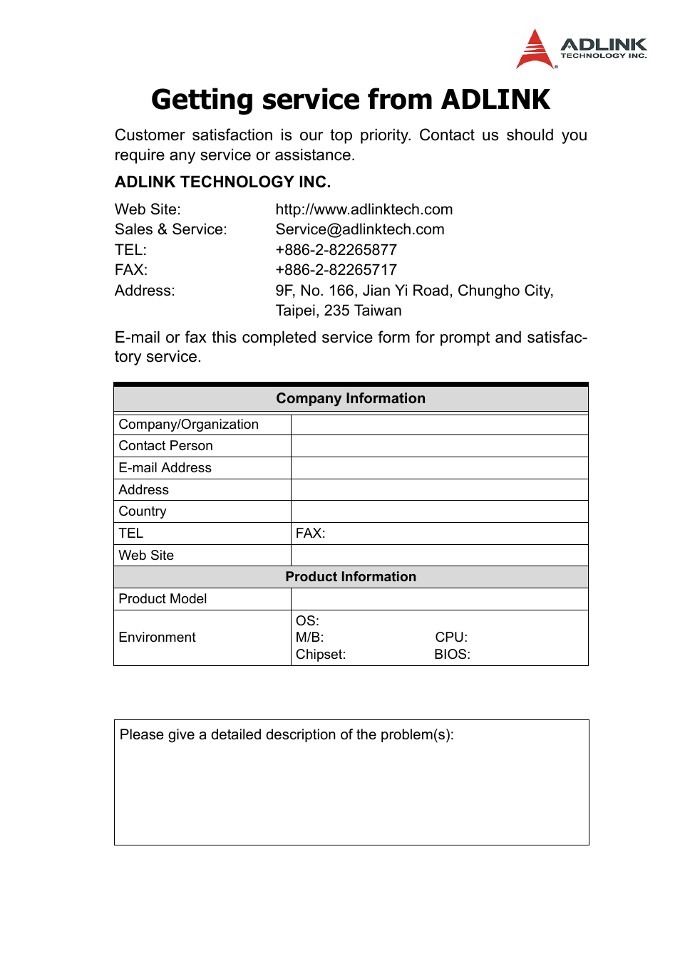 Getting service from adlink | ADLINK PXIS-3320 User Manual | Page 3 / 50