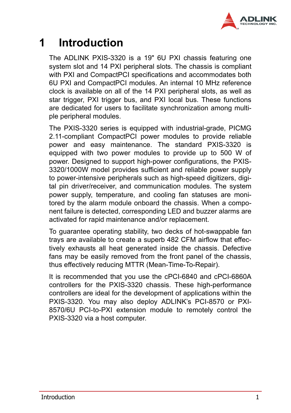 1 introduction, 1introduction | ADLINK PXIS-3320 User Manual | Page 9 / 50