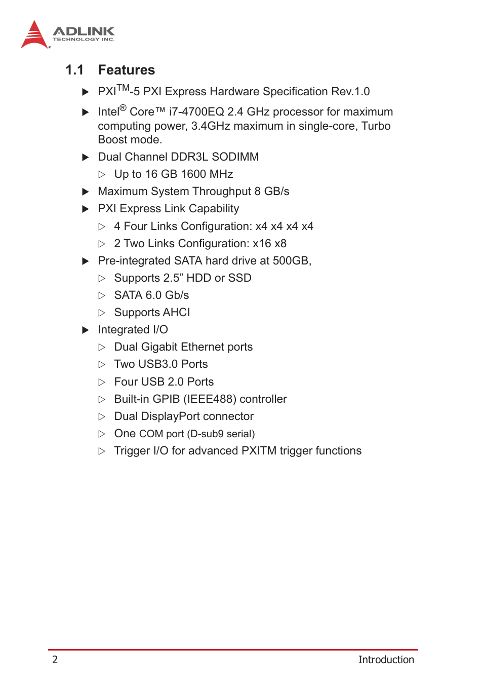 1 features, Features | ADLINK PXIe-3985 User Manual | Page 14 / 62