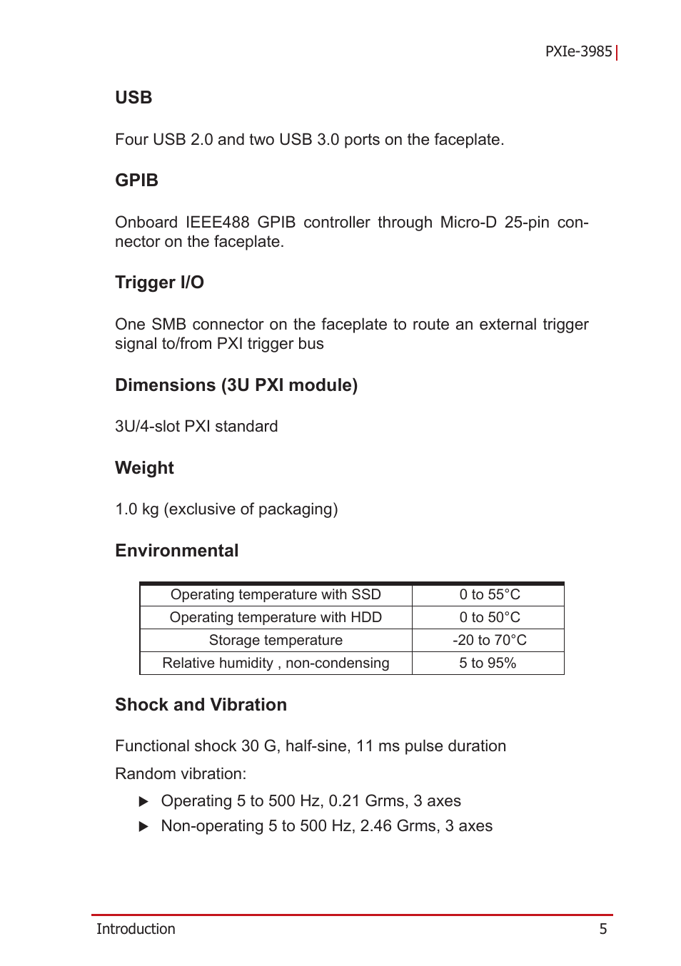 Gpib, Trigger i/o, Dimensions (3u pxi module) | Weight, Environmental, Shock and vibration | ADLINK PXIe-3985 User Manual | Page 17 / 62